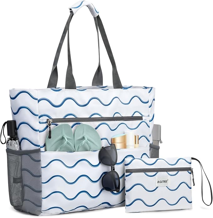 G4Free Beach Bag, Waterproof Sandproof Beach Tote Bag, Large Capacity Foldable