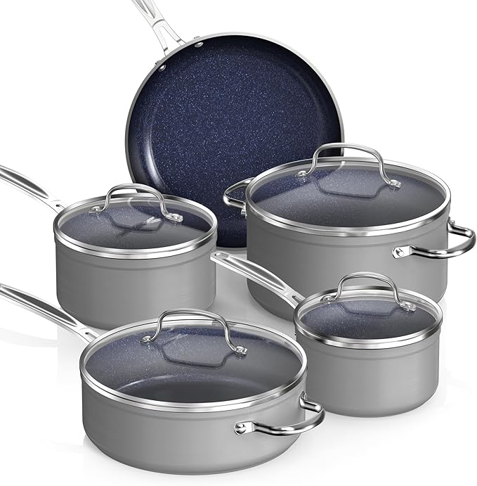 Nuwave Healthy Duralon Blue Ceramic Nonstick Coated 9pc Cookware Set,