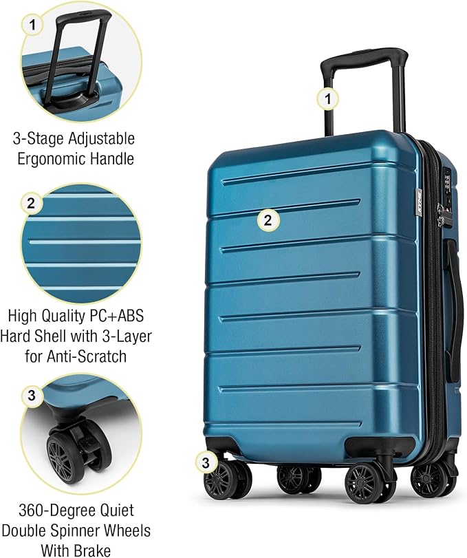 KYME Hardside Expandable Carry On Luggage 22x14x9 Airline Approved 20 Inch