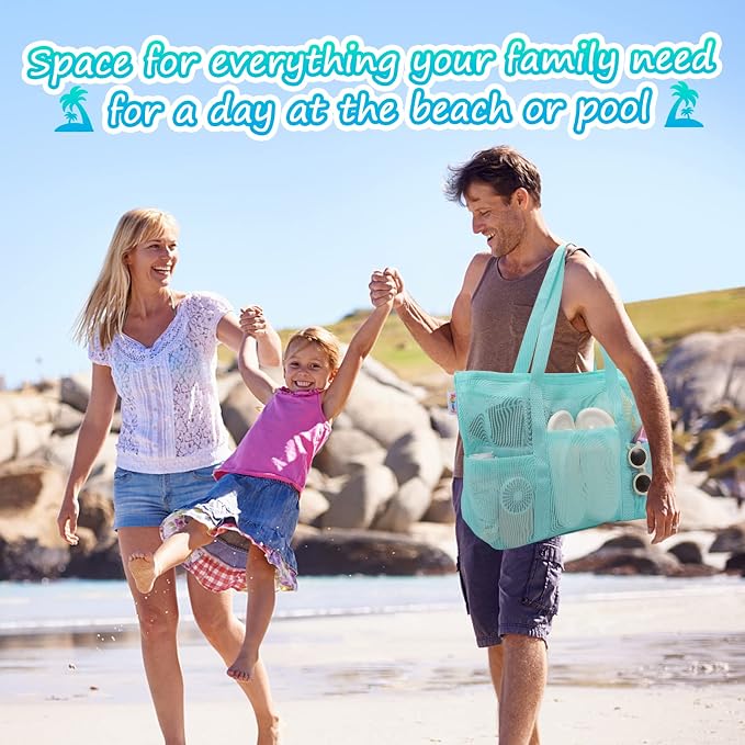 Tagitary Mesh Beach Bag with Zipper Large Beach Tote Waterproof Sandproof with