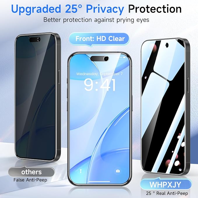 (2 Pack) Privacy Screen Protector Compatible for iPhone 16 Pro Max Mirror Finish Tempered Glass - Shatterproof/Anti-Scratch/Anti-Spy/Mirror Design/Touch-Sensitive/Case-Friendly/Bubble-Free Install