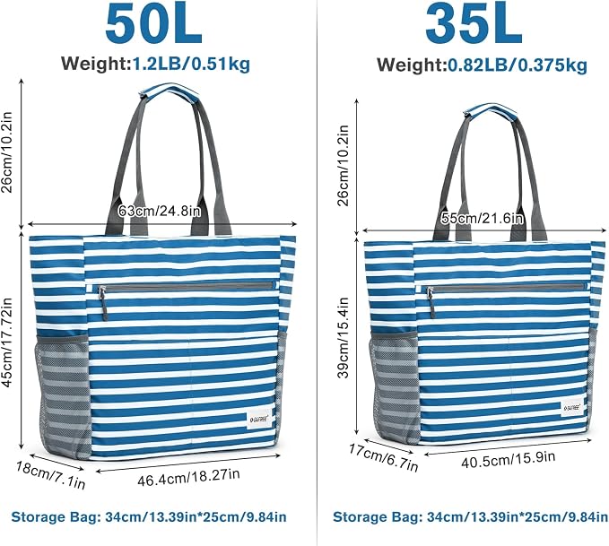 G4Free Beach Bag, Waterproof Sandproof Beach Tote Bag, Large Capacity Foldable