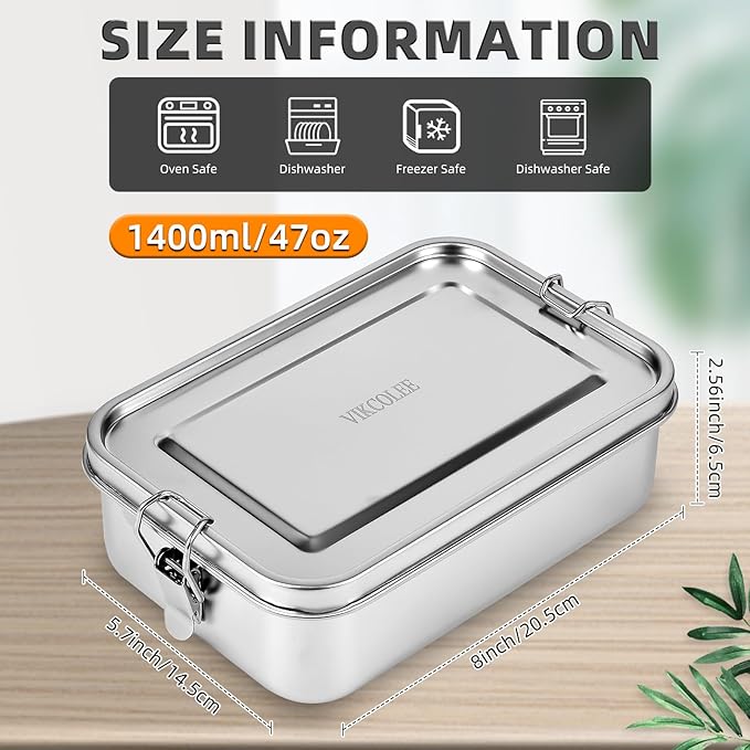 4 PCS Stainless Steel Bento Box 1400ml, Metal Bento Box, Metal Lunch Box, Food Containers, Stainless Steel Lunch Container for Home, Work, Camping