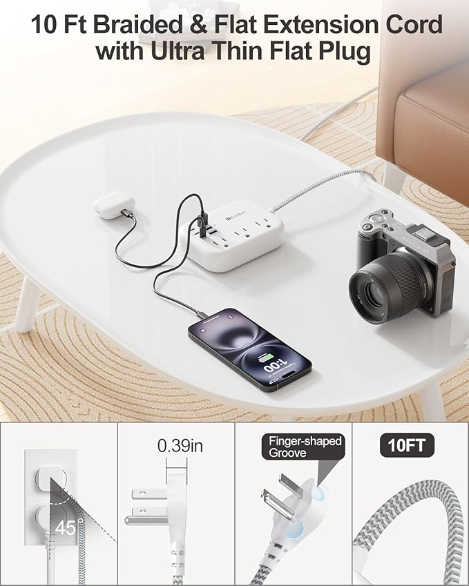 6 USB Surge Protector Power Strip- Extension Cord 10 Ft