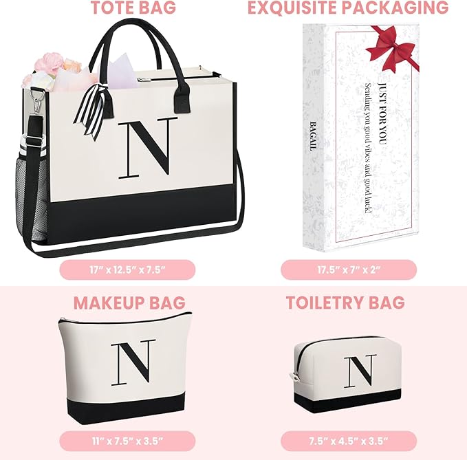 BAGAIL Initial Tote Bag, Personalized Birthday Gifts