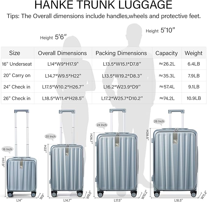 Hanke 24 Inch Checked Luggage Front Opening Rolling Suitcase Hard Sided Luggage