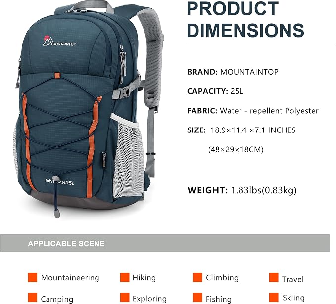 MOUNTAINTOP 25L/40L Hiking Backpack, Lightweight Travel Backpack