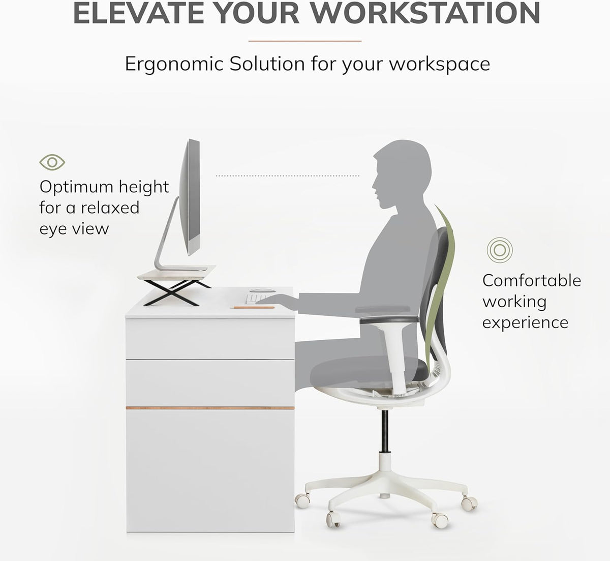 Anji Mountain Monitor Stand - Desktop Organizer & Laptop Riser, Ergonomic Monitor Riser, Space-Saving Monitor Stand for Desk, Durable Construction, Easy Assembly, Ideal for Home & Office,White Wash