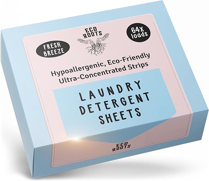 Eco Roots Laundry Detergent Sheets – 64 Loads Eco-Friendly Fresh Breeze Laundry