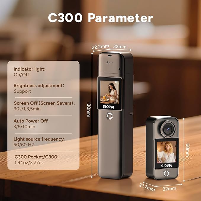 SJCAM C300 Pocket Action Camera 4K, 7Hour Power, 6-Axis Stabilization,
