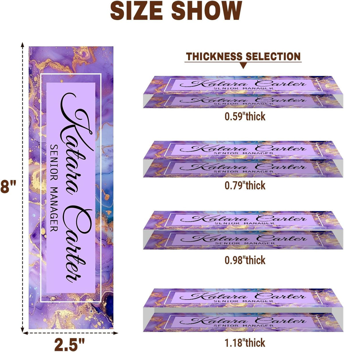 Name Plate for Desk Personalized, Acrylic Desk Decorations, Employee Appreciation Gifts, Custom Office Gifts for Coworkers, Boss, Teacher, Nurse (Purple Gold Marble)
