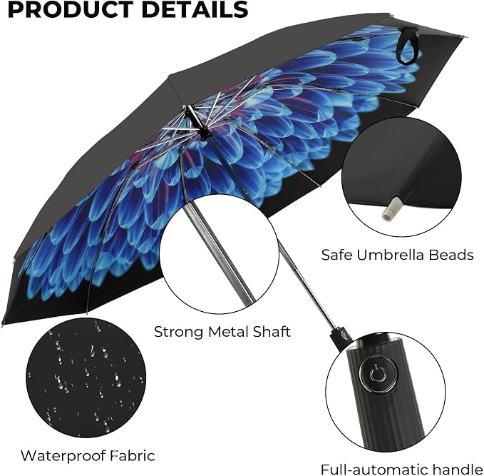 Compact Inverted Travel Umbrella, Automatic Open Close, 9-Rib 46 Inch Windproof