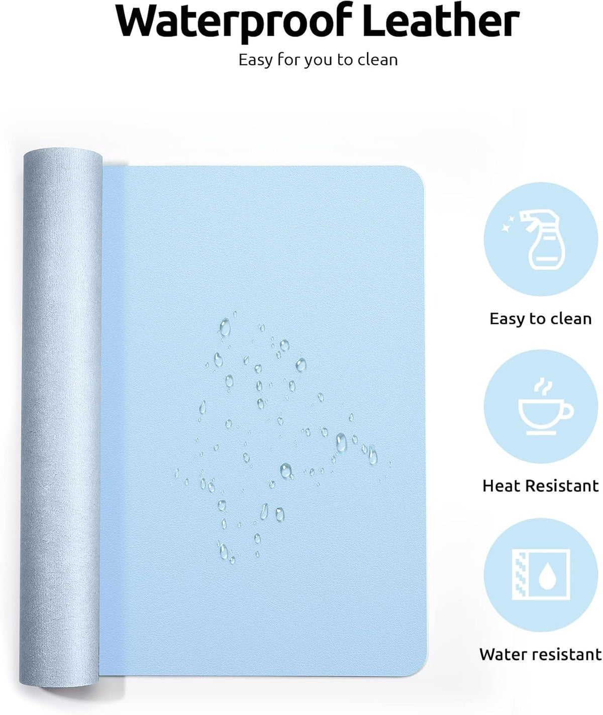 YSAGi Leather Desk Protector, Office Mat, Large Mouse Mat, Non-Slip PU Leather Blotter, Laptop Desk Pad, Waterproof Writing Pad for Office and Home (Baby Blue, 31.5" x 15.8")