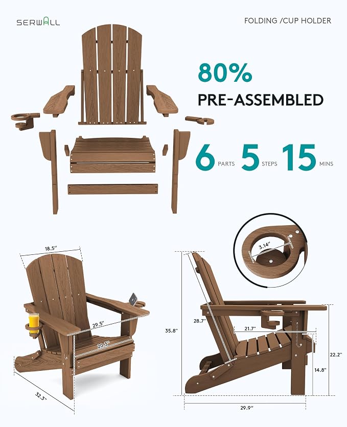 SERWALL Adirondack Chair with Cup Holders