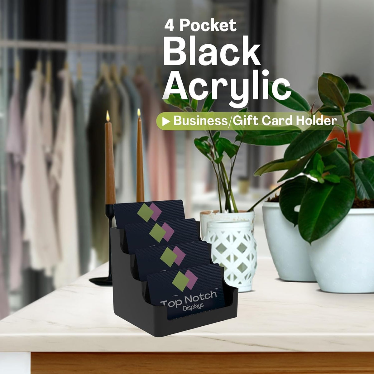 4 Tier Black Acrylic Business/Gift Card Holder, Fits standard-sized business cards or gift cards, For Use In Office, Retail, and Hospitality - Pack of 8