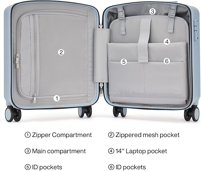 Hanke 16 Inch Underseat Carry On Luggage, Airline-Approved Hard Shell Small