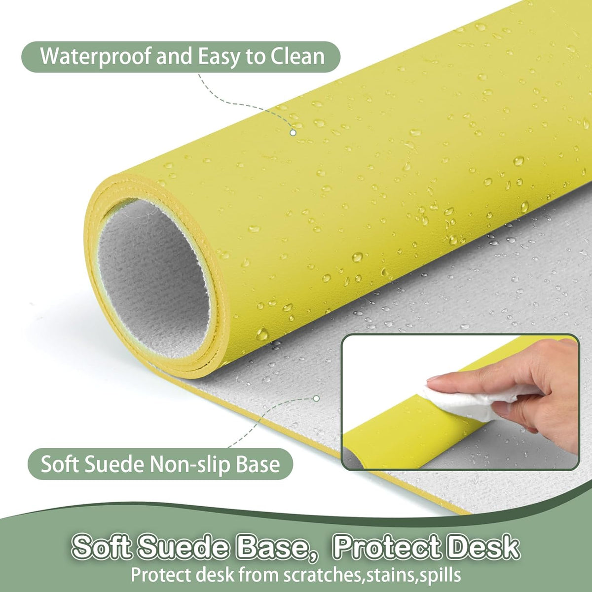 Boutilon Leather Desk Pad Protector,Non-Slip Mouse Pad,Laptop Desk Pad,Office Mouse Mat,Waterproof Leather Desk Blotter,Desk Writing Pad for Office and Home (L-Yellow,35"x 17")