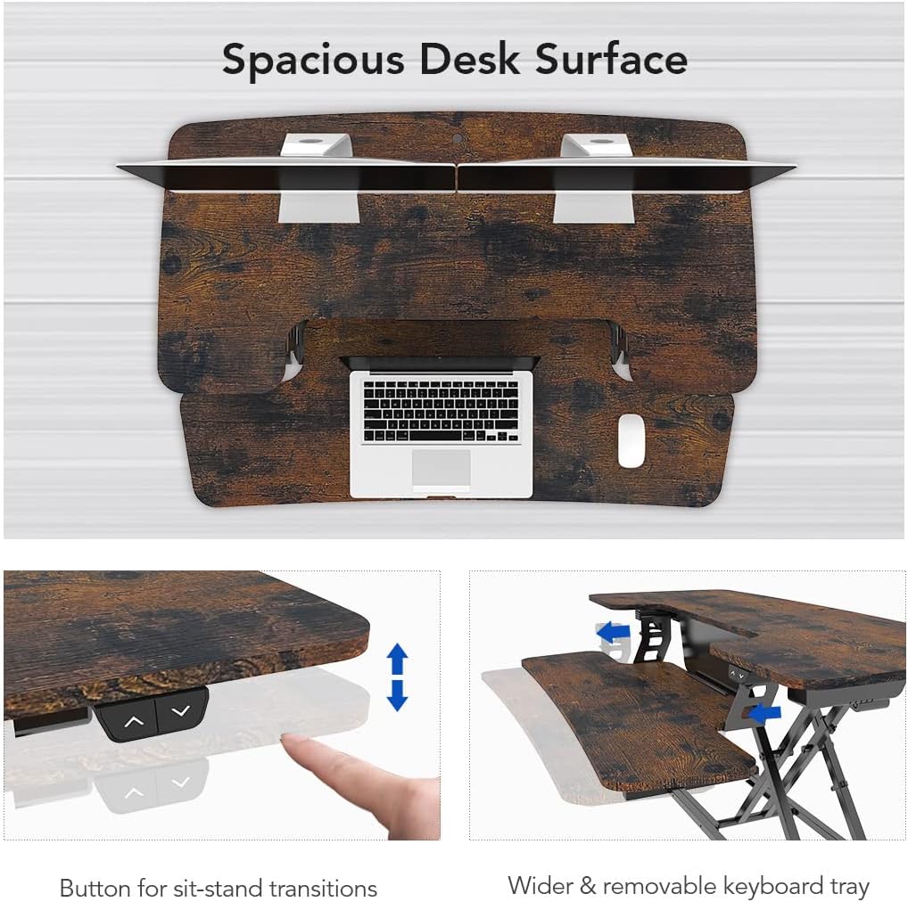FLEXISPOT Electric Standing Desk Converter, 36'' Height Adjustable Motorized Desk Riser for Computer Monitors & Laptop Workstation, Rustic Color