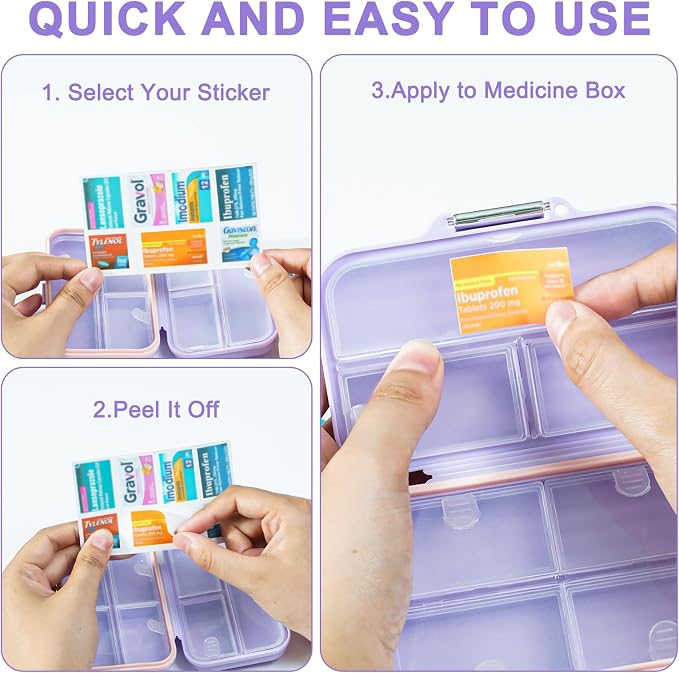 Travel Pill Organizer Box with Medicine Labels, Daily Medication Organizer