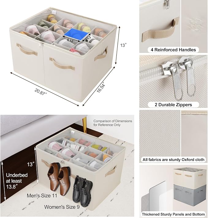 Shoe Organizer for Closet 2 Pack, Foldable Shoe Box