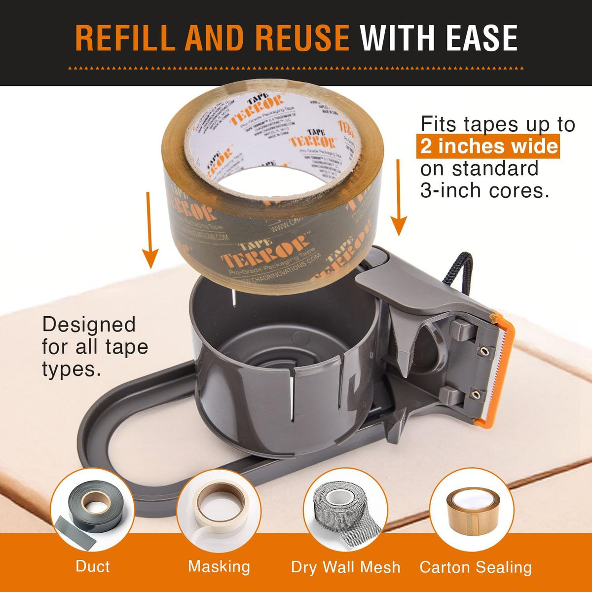 Clear Packing Tape with Dispenser (2 Rolls) - Professional Grade for Boxes - Packaging, Shipping with Refillable Dispenser, Fits Standard Bulk Up to 2" Wide