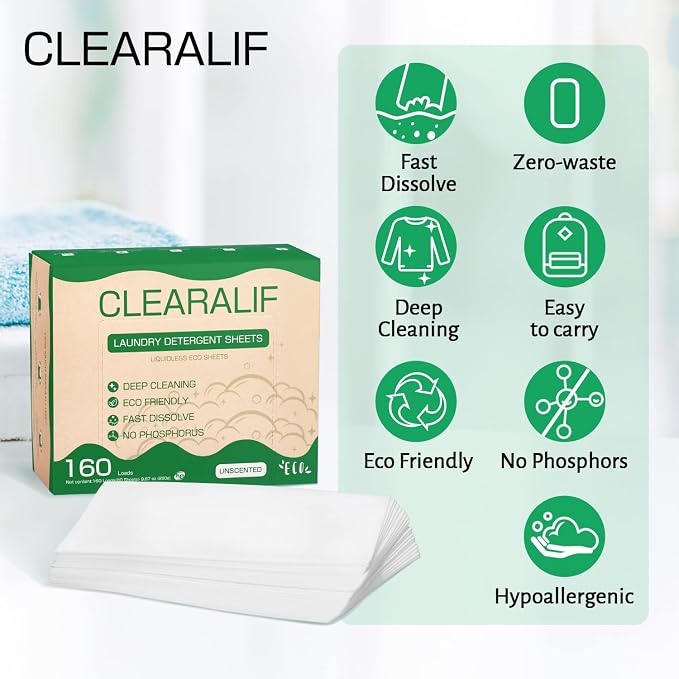 CLEARALIF Laundry Detergent Sheets up to 160 Loads, Laundry Detergent Strips