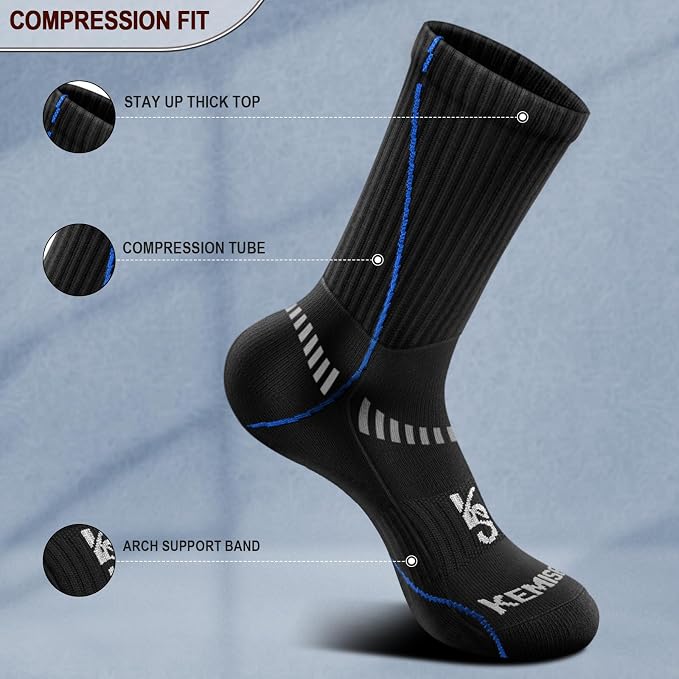 BULLIANT Compression Socks for Men 6Pairs, Athletic Crew Socks Cushioned For