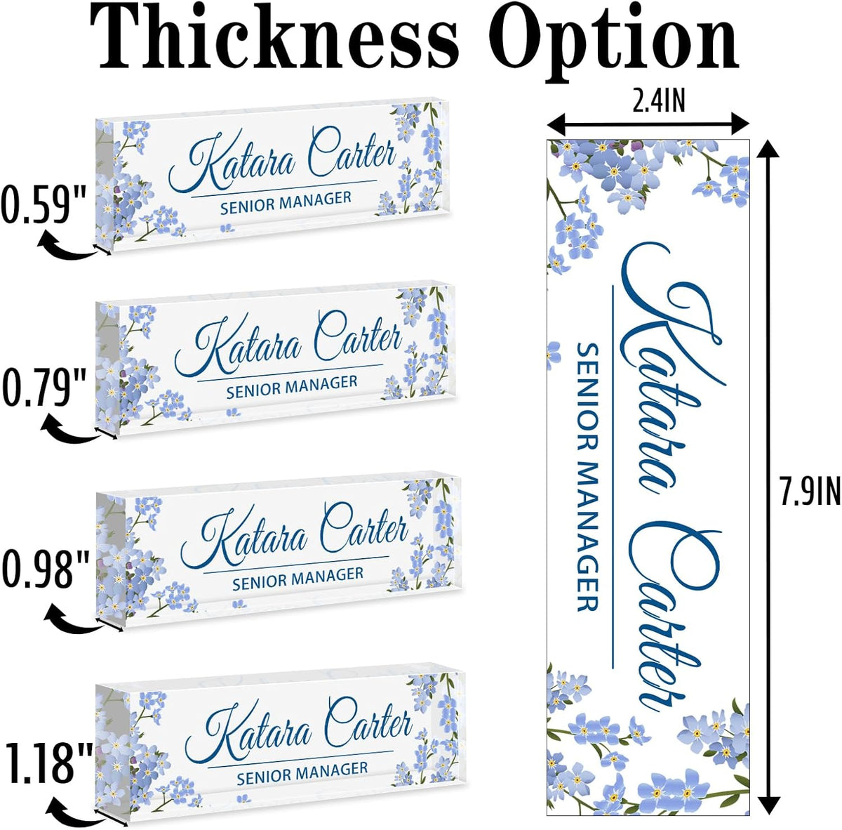 Name Plate for Desk Personalized, Acrylic Desk Decorations, Employee Appreciation Gifts, Custom Office Gifts for Coworkers, Boss, Teacher, Nurse (Blue Bouquet)