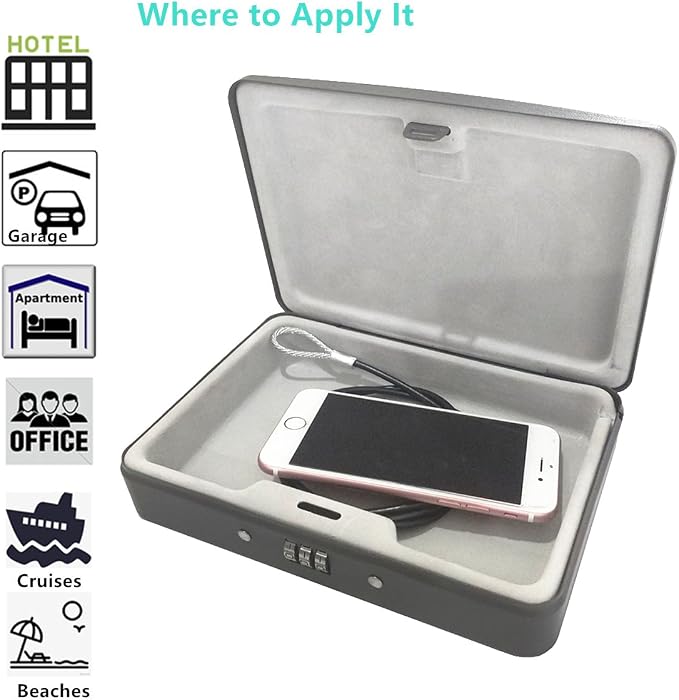 SEPOX® Water/Fire-Resistant Portable Security Case Lock Box Steel, Personal