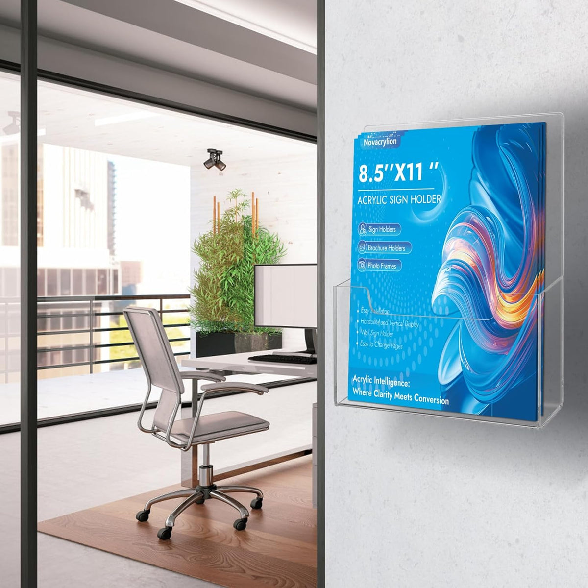 Acrylic Brochure Holder Wall Mount 8.5x11 – Clear Trifold Rack, Detachable Magnetic Rod, Easy-Carry Design for Wall or Desktop Display in Office, Retail, Trade Shows (4 Pack)