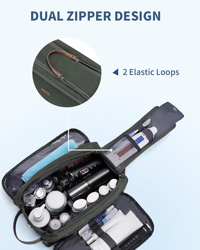 WANDF Toiletry Bag for Men Travel Toiletry Organizer Canvas and Leather Dopp