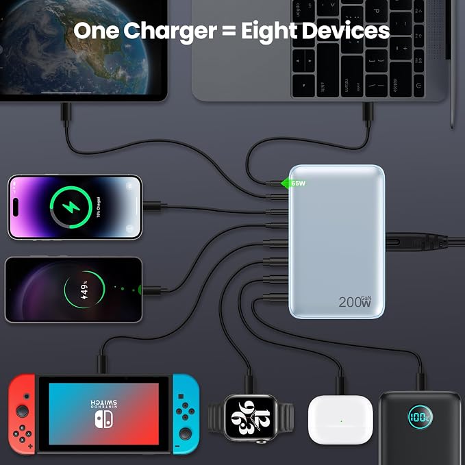 USB C Charger 200W USB C Charger Block, Upgraded GaN III 8-Port Fast Charging