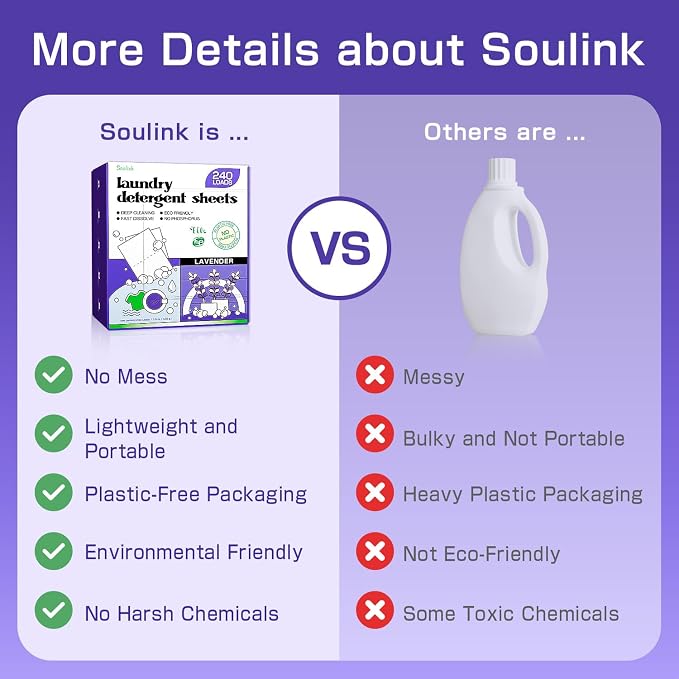 Soulink Lavender Laundry Detergent Sheets, 240 Loads