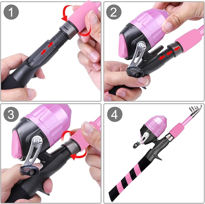 PLUSINNO Kids Fishing Pole, Portable Telescopic Fishing Rod and Reel Combo Kit -