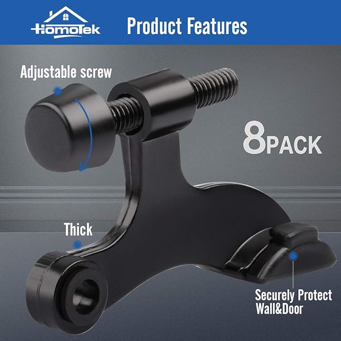 HOMOTEK 8 Pack Hinge Pin Black Door Stopper, Adjustable Deluxe Heavy Duty Door