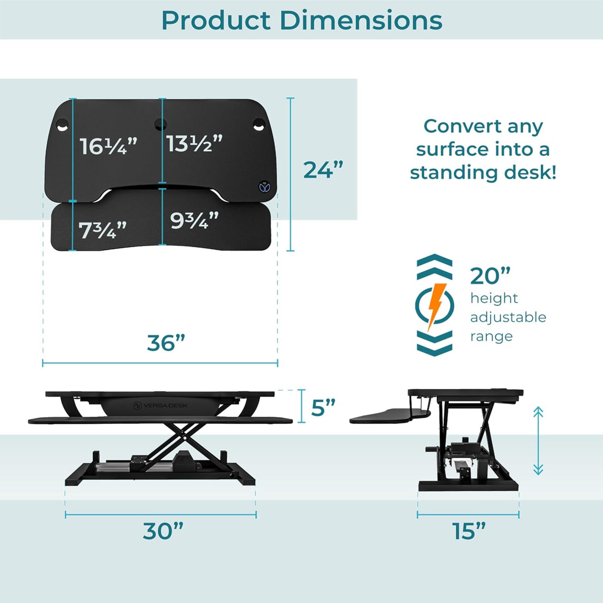 VERSADESK PowerPro™ 36 Inch Electric Standing Desk Converter, Height Adjustable Sit to Stand Up Desk Riser, Laptop and Dual Monitor Desktop Workstation with Wide Keyboard Tray and USB Port, Black
