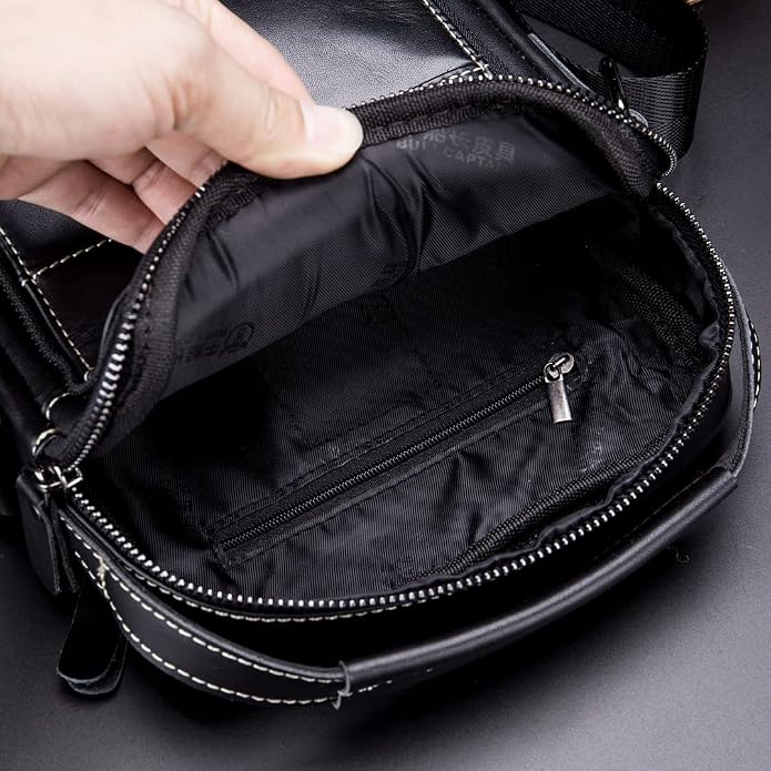 KPYWZER Genuine Leather Shoulder Bag Small Men Messenger Pack Handbag Sling