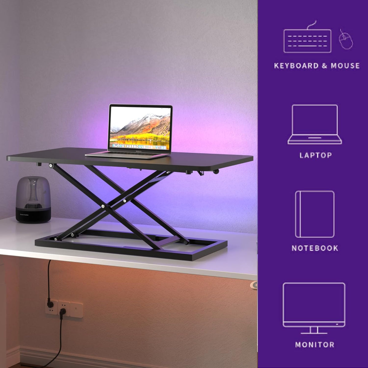 Decoholic Black Small Single 32 inch Scissors Lift Keyboard and Mouse Riser ,Height Adjustable Standing Desk Converter,for Ergonomic Sit Stand Workstations (32 inch)