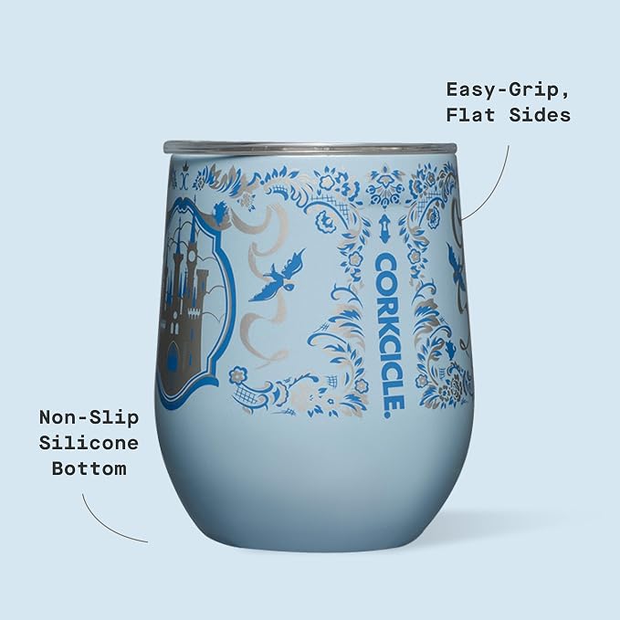 Corkcicle Stemless Insulated Wine Glass Tumbler - Beverages Cold 6 Hours & Hot 3 Hours - Stainless Steel - Easy-Grip - Summer Drinkware Gift - Keeps Drinks Ice - 12 oz - Princess Cinderella