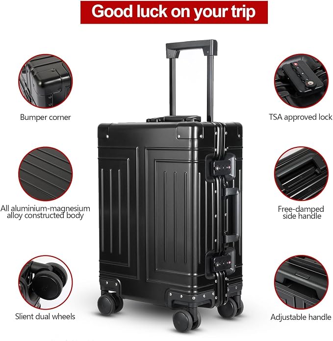 All Aluminum Carry On Luggage，Cut from Whole Aluminum Sheet，22x14x9 Airline