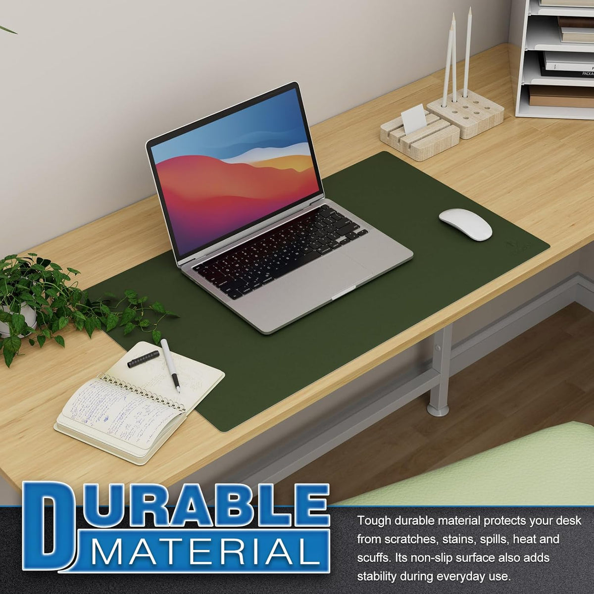 K KNODEL Small Office Leather Desk Mat, Mouse and Keyboard Pad, Computer and Laptop Mat, Desktop Protector and Cover, Writing Pad and Blotter (23.6"x13.8", Dark Green)