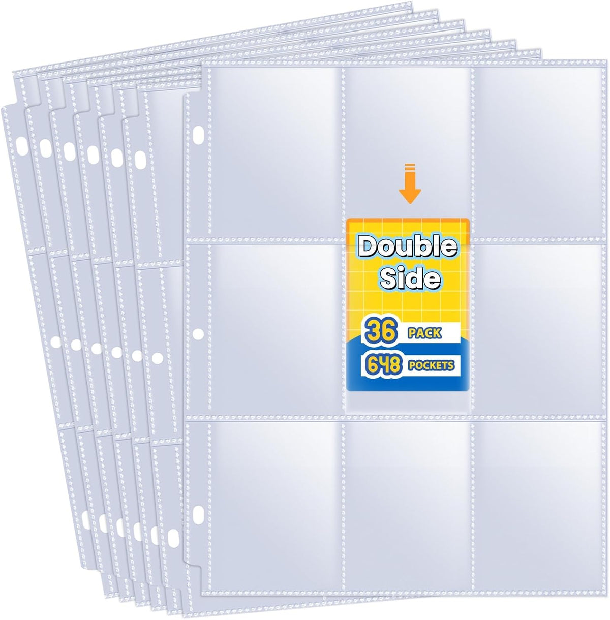 648 Pockets Double Side Trading Card Sleeves, Fabmaker 9 Pocket Card Sleeves Binder Sheets for 3 Ring Binder, Long-Lasting Trading Cards Binder Sleeves Fit for MTG, Baseball, Game, Business Cards