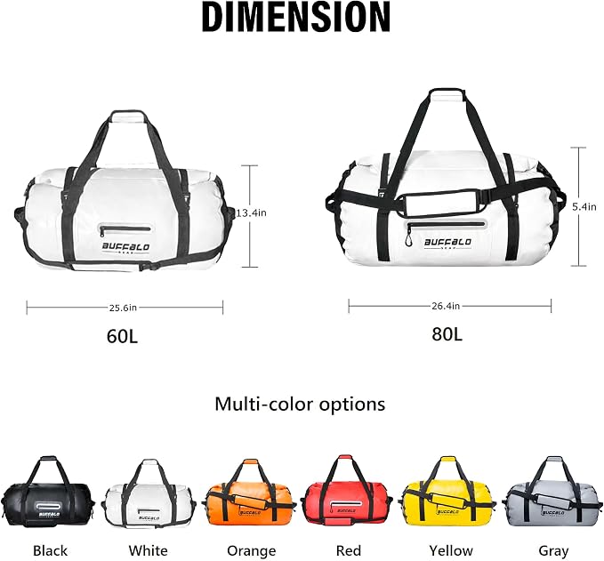 Buffalo Gear Waterproof Duffle Bag 40L 60L 80L Roll-top Dry Bag Heavy Duty