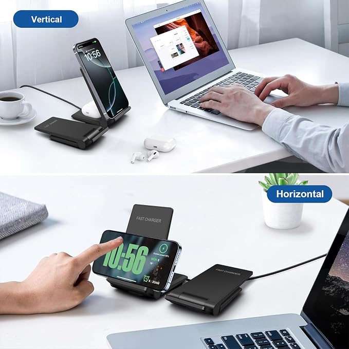 25W Wireless ChargerFoldable 2 in 1 Wireless Charging Station for Apple iPhone 16/16 Pro/15/14/13/12/11/Plus/SE/X/AirpodsPDKUAI 15W Fast Dual Wireless Induction Charge Stand for Samsung/LG