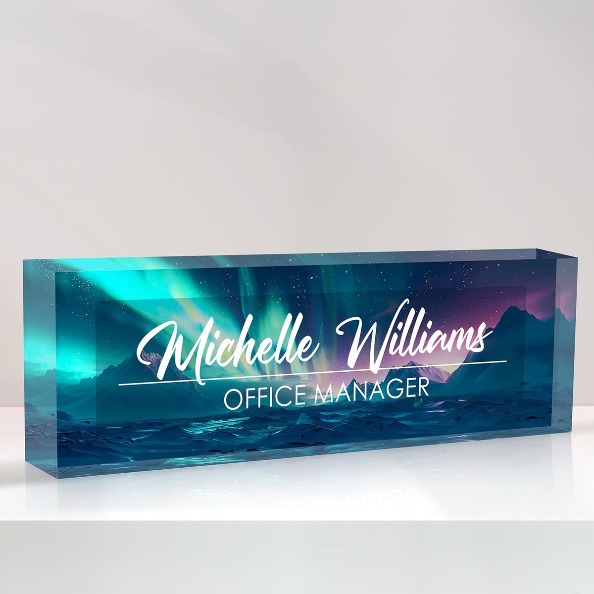 Personalized Name Plate for Desk, Custom Desk Name Plate, Acrylic Name Plate Office Desk Accessories, Personalized Office Gifts for Coworkers Teachers, Employee Appreciation Gifts (Blue Aurora)