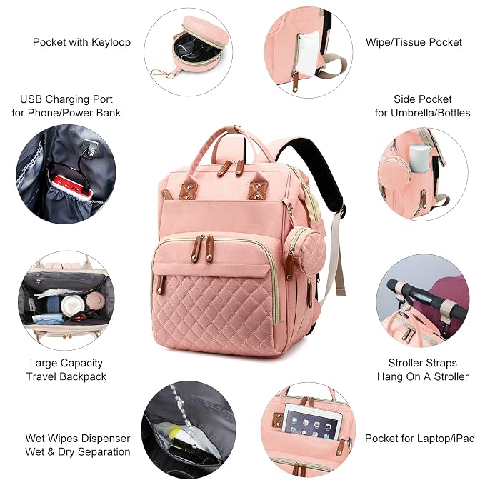 Diaper Bag, Backpack with Changing Station, Waterproof Baby Bag