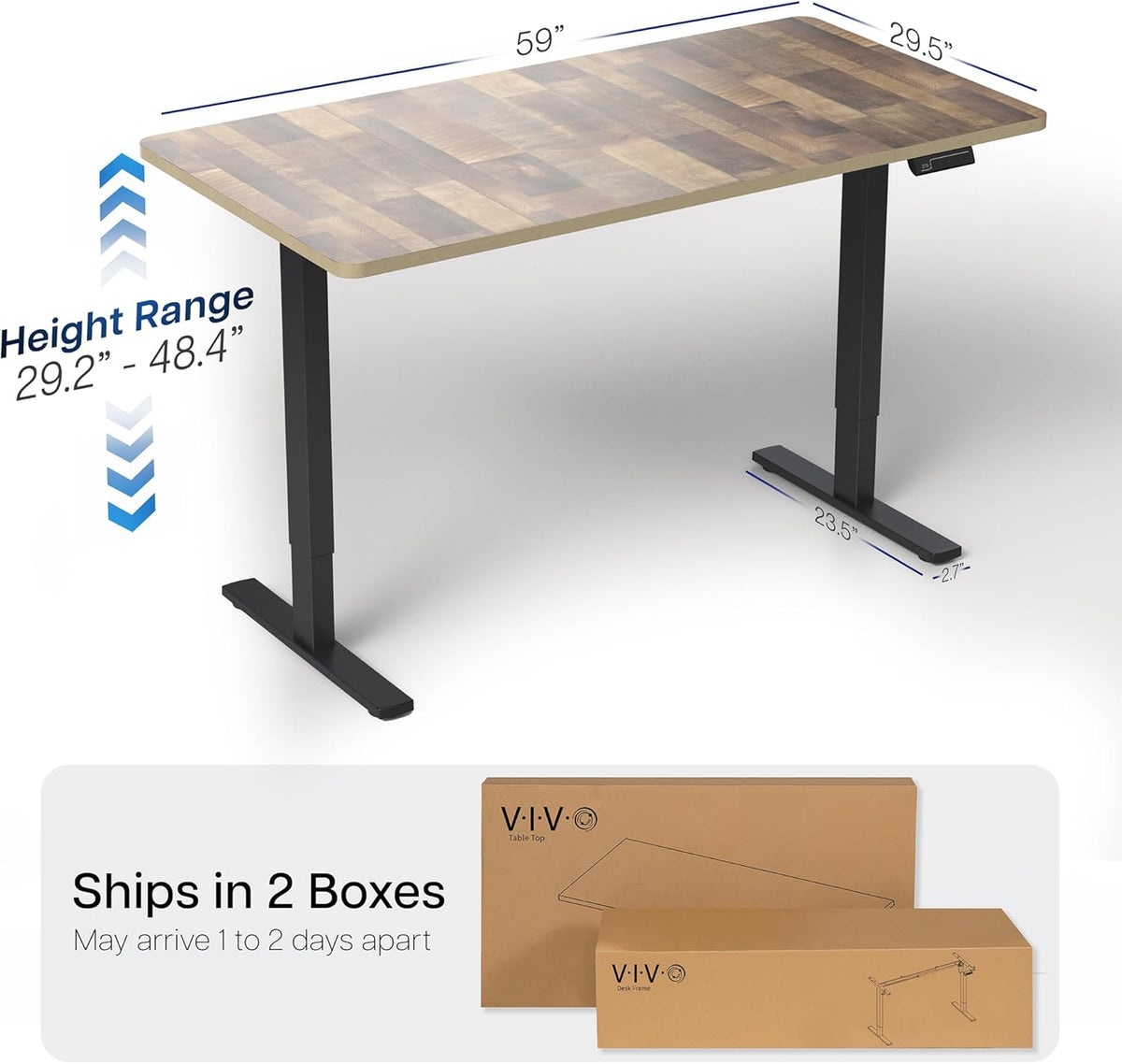 VIVO Electric 60 x 30 in Standing Desk, Memory Height Adjustment, 1B Series, Reclaimed Wood Top Black Frame, DESK-KIT-1B6P-30