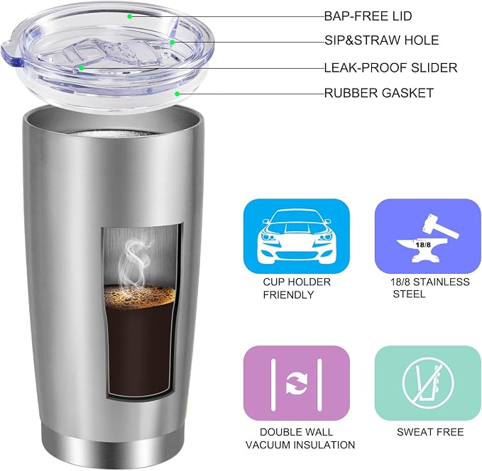 VEGOND 20oz Tumbler with Lid and Straw Stainless Steel Tumbler Cup Bulk Vacuum