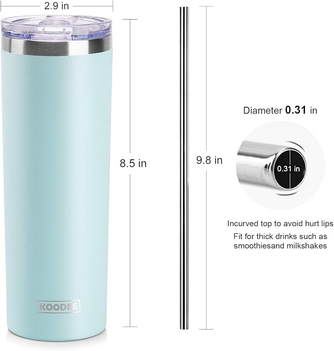 koodee 20 oz Stainless Steel Skinny Tumbler Double Wall Insulated Slim Water