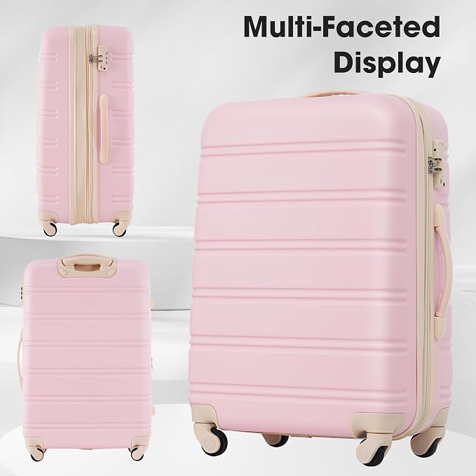 Merax Luggage sets of 2 Piece 20 24 IN Carry on Luggage Hard Case White Pink